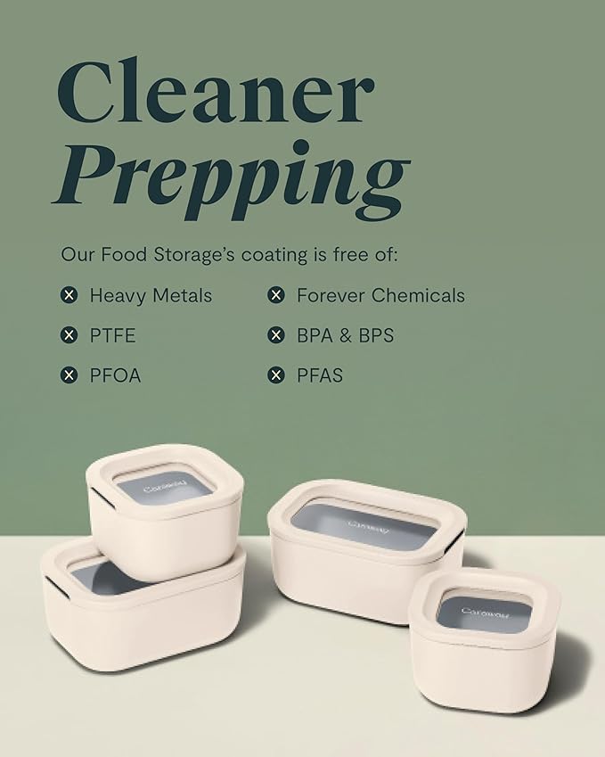 Caraway 2pc Glass Food Storage Set - 1.75 Cup Food Containers (2) - Non-Toxic Ceramic-Coated Glass - Air Release Technology - Compact & Stackable Design - Mist