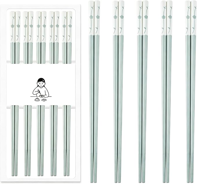 5 Pairs Fiberglass Chopsticks Dishwasher Safe, Slivek Reusable Chopsticks Non-slip and Lightweight, 24.3cm/9.57in Japanese Chinese Korean Chop Stick, Blue