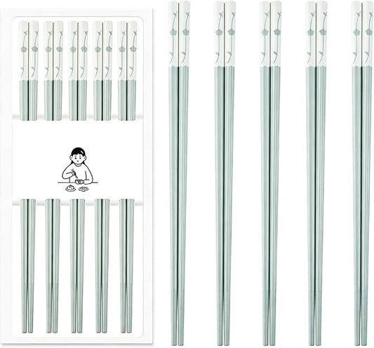 5 Pairs Fiberglass Chopsticks Dishwasher Safe, Slivek Reusable Chopsticks Non-slip and Lightweight, 24.3cm/9.57in Japanese Chinese Korean Chop Stick, Blue