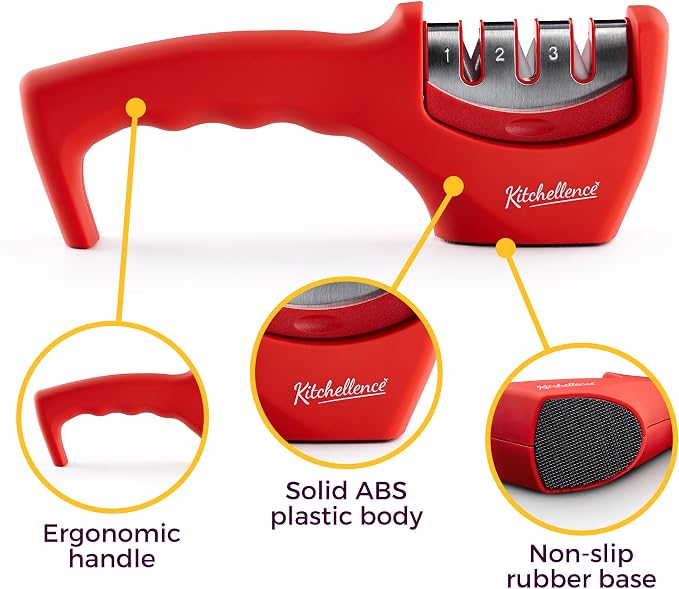 4-in-1 Kitchen Knife Accessories: 3-Stage Knife Sharpener Helps Repair, Restore and Polish Blades and Cut-Resistant Glove