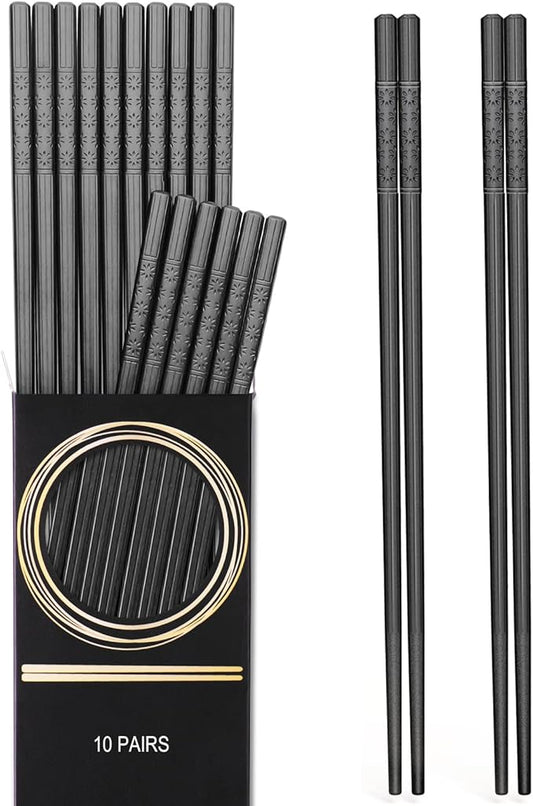 GLAMFIELDS 10 Pairs Fiberglass Chopsticks, Reusable Japanese Chinese Chop Sticks Dishwasher Safe, Non-Slip, 9 1/2 inches