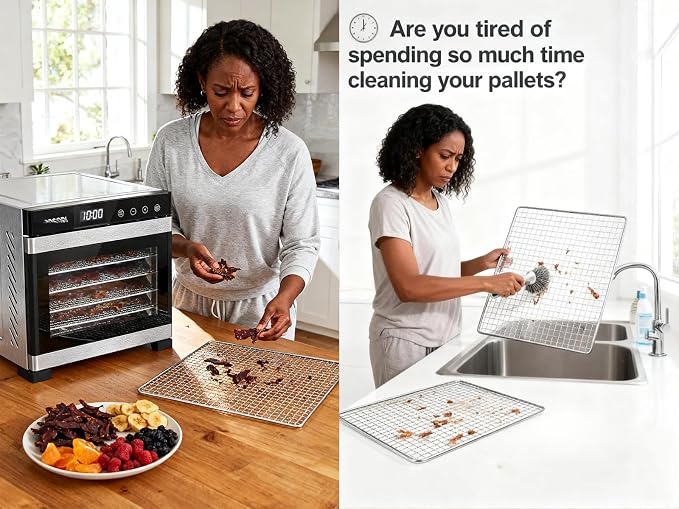 Silicone Dehydrator Tray Liner: for Cosori Magic Mill Ivation 12"x13" 10-PK | BPA-Free Mesh Non-stick Liners Help Stop Dried Food From Sticking, Lift Food Intact, and Cut Cleanup Time - Dishwasher Safe