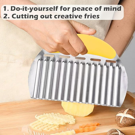 JAYVAR Large Crinkle Cutter for Potatoes, Stainless Steel Vegetable Crinkle Cutter, Versatile Vegetable Wavy Chopper for Fancy Edges, Onion Chopping Wavy French Fry Slicer Kitchen Dicer Gadget