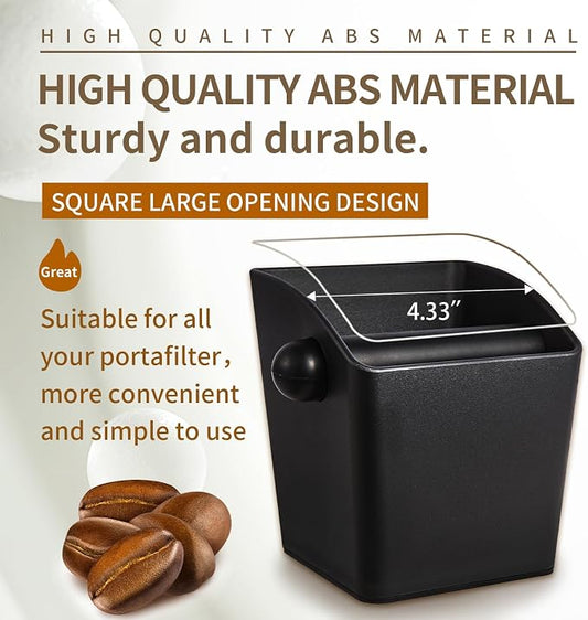 IAOSEN Knock Box Square High Sidewall Design Espresso Knock Box Tamping Mat Espresso Machine Accessories Set of 2 with Removable Knock Bar and Anti-Slip Base for Home Office Espresso Accessories
