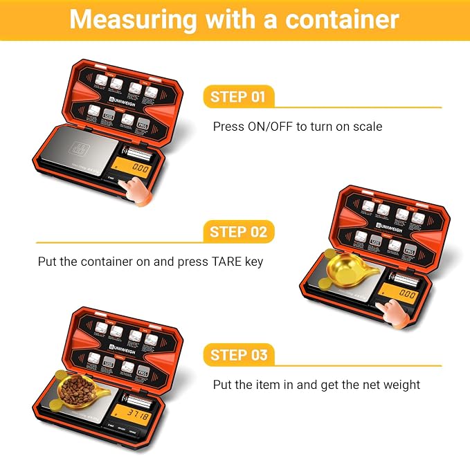 UNIWEIGH Digital Pocket Scale 200g/0.01g Precision Digital Scale Grams | 6 Units Jewelry Scales,Coins Scale with LCD Display,Tare Function for Food,Powder,small items(Battery Included)-Orange