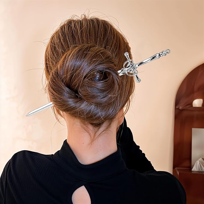 Qianyu 4 Pcs Ancient Style Sword Hair Chopstick Chinese Style Hair Stick for Bun Hair Long Hair Classic Vintage Ancient Sword Shape Hair Stick Women Girl Decorative Accessories (Style 3)