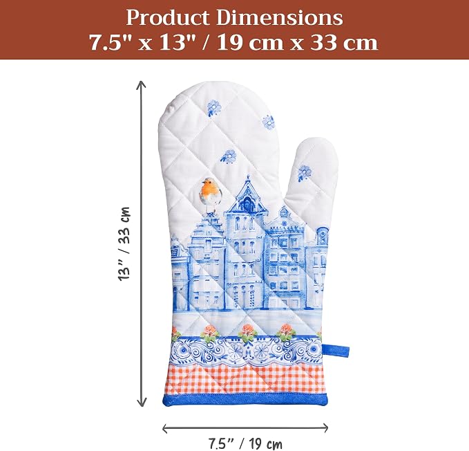 Maison d'Hermine Oven Gloves 100% Cotton Oven Mitt (7" x 13", Pack of 1) | With Loop Heat Resistant BBQ Cooking Gloves Baking Grilling Kitchen Handling Hot Pans Spring Summer - Amsterdam Canals