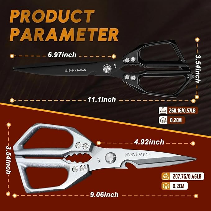 Huusk Kitchen Shears Set, Japanese Stainless Steel Scissors for Food | Upgraded Heavy Duty Design, Sharp Meat Scissors for Fish, Chicken Bones, Turkey, Ergonomic Handles, Gifts for Women