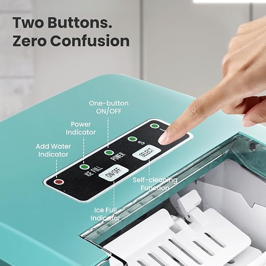 Portable Ice Maker Machine with Handle, 26lbs/24Hrs, 6Mins/8 Ice Cubes, Self-Cleaning with Basket/Scoop, Countertop Ice Makers for Home/Kitchen/Office(Green)