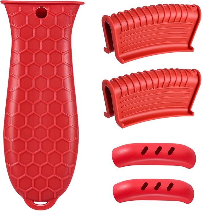 5pcs Cast Iron Handle Cover, Silicone Hot Handle Holder | Heat Resistant Cast Iron Skillet Covers Potholder for Frying Pans and Griddles Kitchen Supplies under 400℉