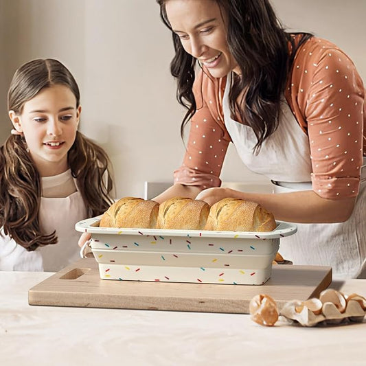 2 Packs Collapsible Loaf Pan,Silicone Bread Pan,Sturdy Loaf Pans for Baking Bread 9 x 5, Easy Release Loaf Pan, Great for Cakes, Brownies, Dishwasher Safe (9"x4"x2.5", Off-white, 2 Pieces)