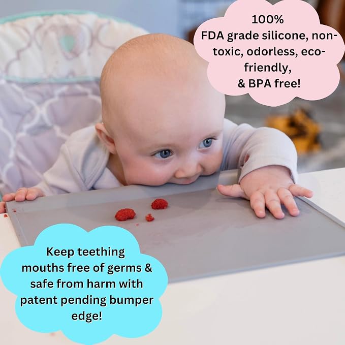 Silicone Placemats for Toddlers with Patented Edge Bumper | Kids Placemats Non Slip Travel Ready | Baby Placemat BPA Free for Restaurant Dining Table | Hunter Green