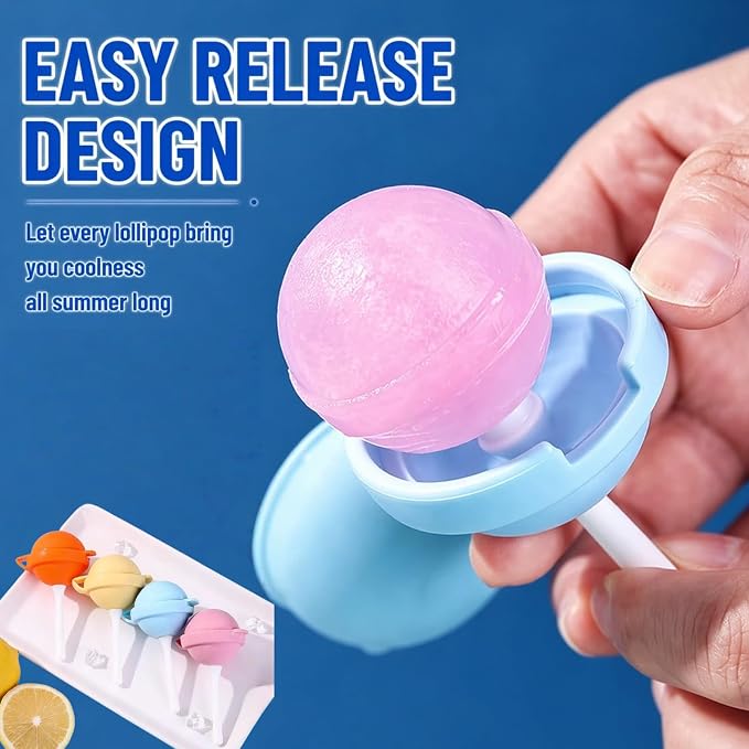 Silicone Lollipop Ice Cream Maker Molds, Reusable Popsicle Mold for Kids, DIY Ice Pop Maker for Juice Yogurt Frozen Treats, Fun Summer Dessert Mold (8)