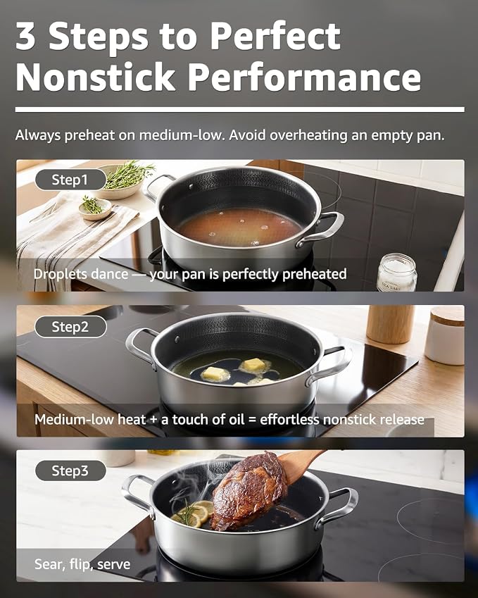 LOLYKITCH 5-Quart Deep Frying Pan with Lid | 12 Inch | Riveted Handles | Ceramic Nonstick | Tri-Ply Stainless Steel Skillet | Saute Pan | Hybrid Cookware | Oven & Induction Ready | 3-5 Servings