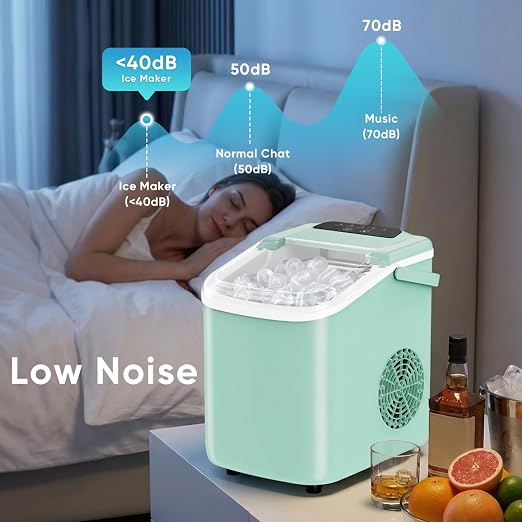 NEWBULIG Ice Maker, Countertop Ice Machine with Handle | 9 Bullet Cubes in 6-8 Mins, 26lbs Daily, Self-Cleaning with Basket and Scoop for Home/Kitchen/Camping/RV