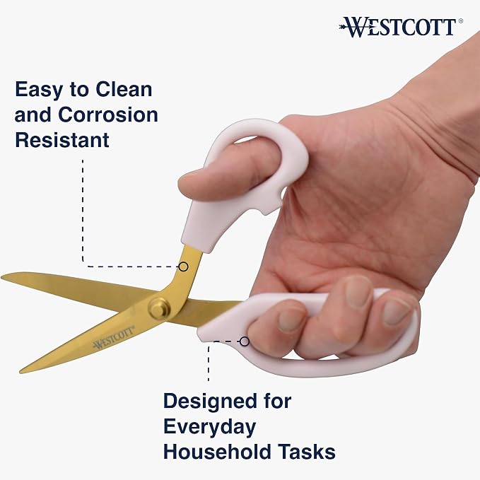 Westcott All-Purpose Kitchen Shears, Pink with Gold Blades - Durable Kitchen Shears with Precision-Ground Blades for Easy Cutting and Meal Prep - 8-Inch
