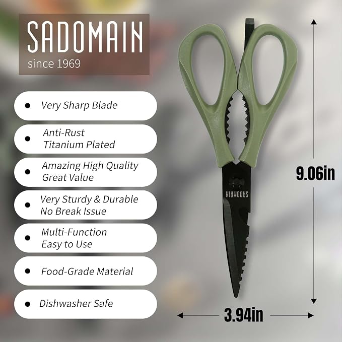 Kitchen Scissors All Purpose, Extra Sharp Kitchen Shears with Knife Sharpener & Sheath, Solid & Durable Stainless Steel Scissors with ANTI-RUST Black Titanium Plated, Dishwasher Safe – 3 Pack