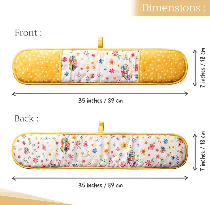 Maison d' Hermine Double Oven Mitts 100% Cotton Double Oven Glove (7"x35") | Heat Resistant BBQ Cooking Gloves with Loop Baking Grilling Kitchen Home Farmhouse Spring Summer - Happy Florals - Sweety
