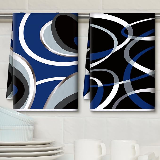 Boyiee 6 Pcs Modern Geometric Kitchen Towels | Black Gray Blue Dish Hand Towels, 24 x 16 Inches Gifts, Geometric Decorative Tea Cloth Gifts for Farmhouse Kitchen Bathroom