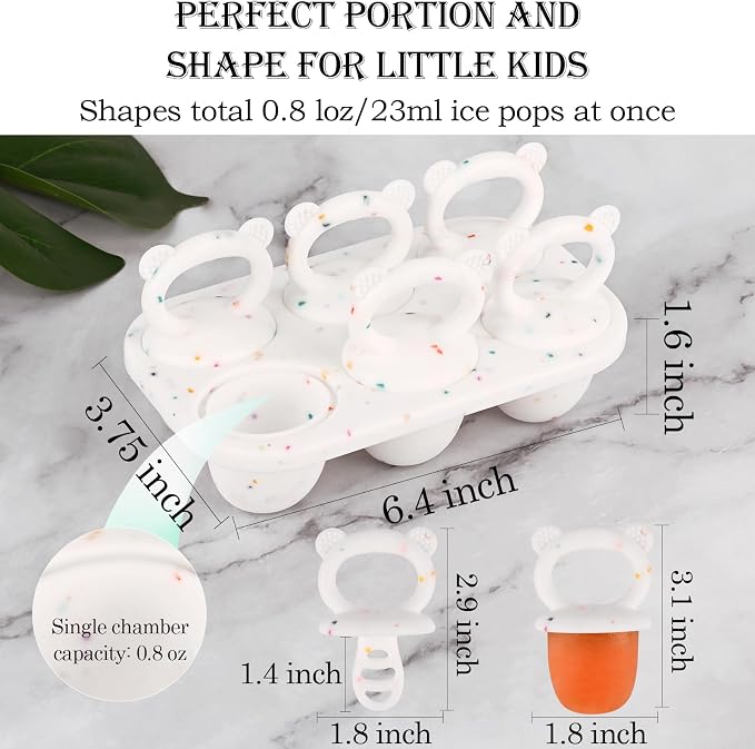 Sakolla Baby Popsicle Molds Mini 6-Cavity Silicone Ice Pop Mold with Sticks Breastmilk Popsicle Molds for Teething Relief Toddler Popsicle Mold for Ice Cream Frozen Yogurt and Fruit Juice (Confetti)