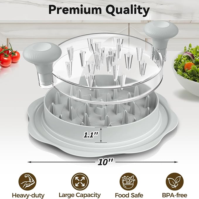 Ukeetap 10" Pro Chicken Shredder Tool Twist Large for Kitchen, Gray | BPA-Free Food-Safe Meat Grinder, Visible Chicken Breast Meat Shredder with Strong Anti-Slip Bottom & Ergonomic Handle