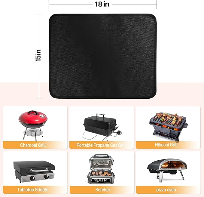 Heat Resistant Mats for Countertop fits Tabletop Grill, 18x15x0.04in, Black | 1022℉ Fireproof grill mat for countertop/table protection, fits gas/charcoal grills, pizza ovens, fits Blackstone & Ninja