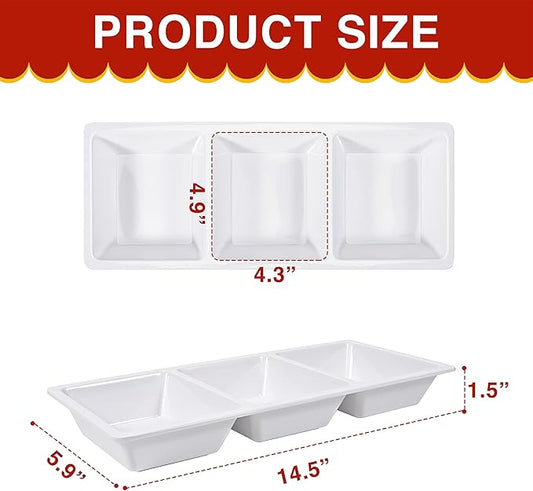 Blue Boat Divided Melamine Serving Platter Set of 3, Stackable, Easy to Clean, Dishwasher Safe, Housewarming Gift, All Seasons, Appetizer, Snack, Fruit, Cheese, Charcuterie (3, 14.5“ x 4.9“)