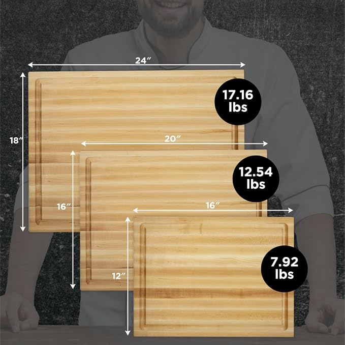 20" Classic Maple Reversible Cutting Board with Juice Groove | 20-Inch Reversible Maple Cutting Board with Deep Juice Groove and Side Handles for Chopping, Carving, and Serving