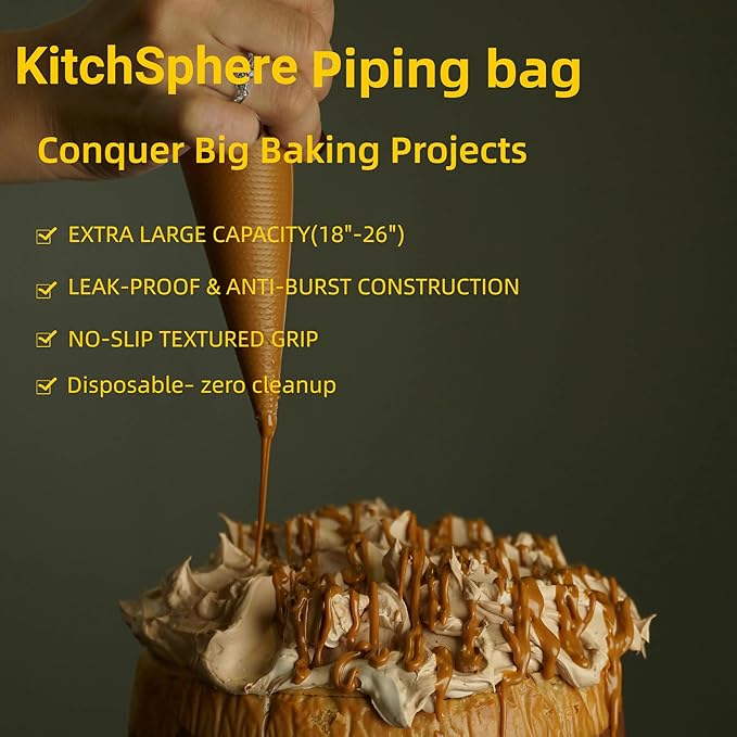 XXL 22 Inch Extra Large Piping Bags,100 Pack Disposable Pastry Bags,Thick Anti-Burst Icing Piping Pastry Bags For Frosting Decorating Cake Cupcake Cookie (XL 22 Inch-100 Pack)
