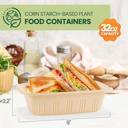 Glotoch Express 32 oz-200 Pack Meal Prep Containers with Lids,Resuable Cornstarch Material Salad Containers, Plant-based Lunch Boxes, Plastic Take Out Bowls for Restaurant