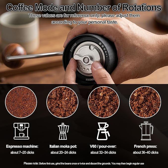 Manual Coffee Grinder, Adjustable Grinding Settings, Stainless Steel Burrs, Portable Hand-Cranked Coffee Grinder, For Espresso, Drip Filter, French Press Filter, Compact And Durable (Blcak)