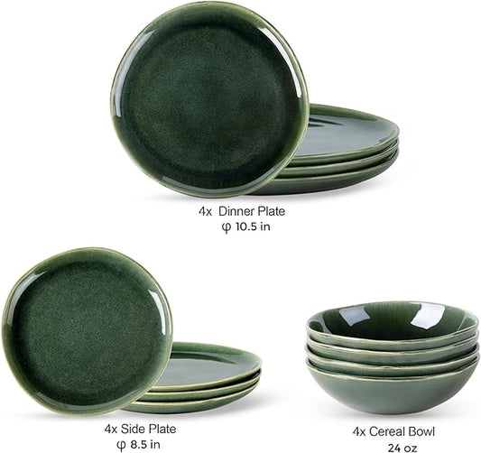 AmorArc Ceramic Dinnerware Sets,Handmade Reactive Glaze Stoneware Plates and Bowls Set,Highly Chip and Crack Resistant | Dishwasher & Microwave Safe Dishes Set,Service for 6 (18pc)