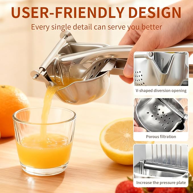 Heavy Duty 304 Stainless Steel Lemon Squeezer, Manual Citrus Juicer Hand Press Juice Extractor, Fruit Presser for Orange, Lime, Grapefruit & Pomegranate
