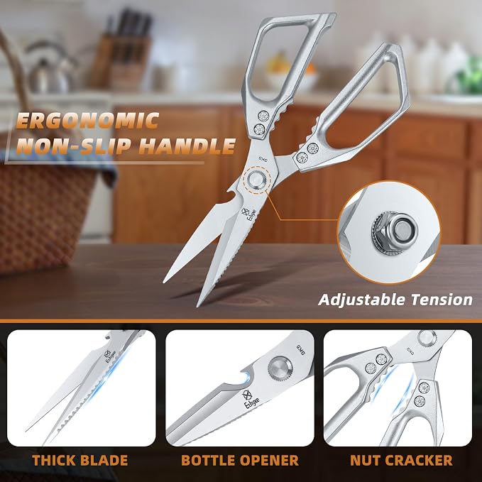 Kitchen Scissors Set - All Purpose Meat Cutting Shears | Heavy Duty Japanese Style, Dishwasher Safe, Sharp Food Scissors for Chicken Bones, Turkey, Fish & Vegetables