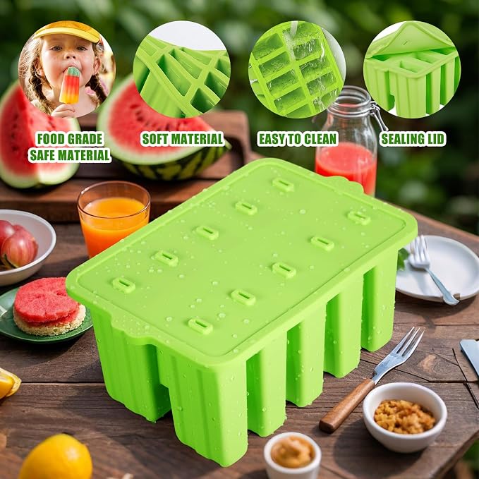 Silicone Popsicles Molds, Food Grade Popsicle Molds for Kids, Homemade Popsicle Mold, BPA Free Ice Cream Mold, lce Pop Molds Maker-with Popsicle Sticks, Popsicle Bags, Funnel (Light Green)