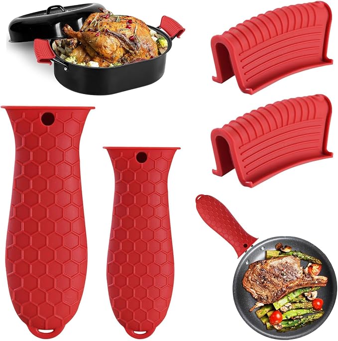 4 Pack Silicone Hot Handle Holder Cover Cast Iron Handle Cover Silicone Pot Holders Heat Resistant Assist Pan Handle Sleeve Non-Slip Pot Handle Covers for Cast Iron Skillet Metal Pan