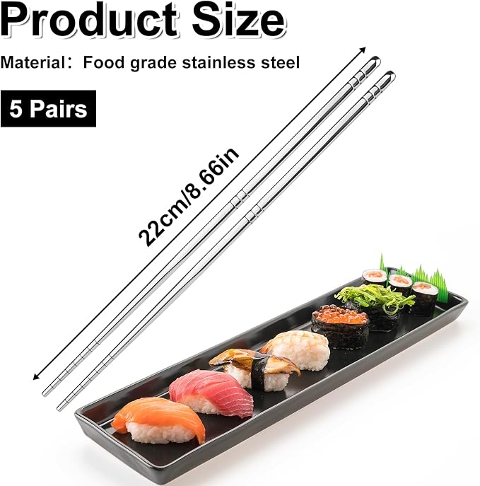 5 Pairs Stainless Steel Chopsticks, Metal Chopsticks, Lightweight Non-Slip Reusable Chopstick, Dishwasher Safe, for Home Kitchen Hotel Restaurant