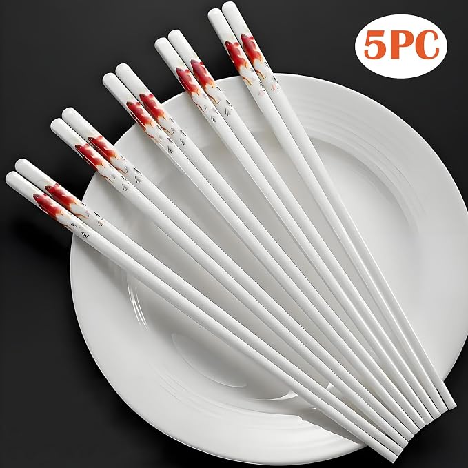 Ceramic Chopsticks Reusable,5 Pairs Porcelain Chop sticks,Red Fish,9.7'' | Easy to Clean,Dishwasher Safe,Heat Resistant,with a Gift case,Cooking Chopsticks,High-grade Bone China Porcelain