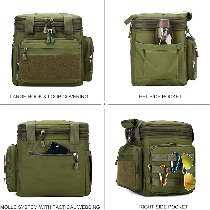 Gafetrey Large Tactical Lunch Box for Men, Insulated Lunch Bag Adult, Thermal Lunchbox Leakproof Waterproof Cooler Bag, Dual Compartment Lunch tote, Large Lunch Pail for Office Camping (Green)24L