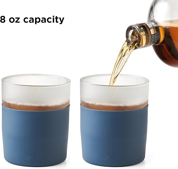 Rabbit Freezable Whiskey Glasses, Set of 2 Chilling Whiskey Glasses with Silicone Sleeve, 8oz No-Dilution Glasses for Whiskey, White Wine and Cocktails, Keep Drinks Cold for Hours, No Ice Needed | Ideal for whiskey, white wine & mixed drinks, chills wi...