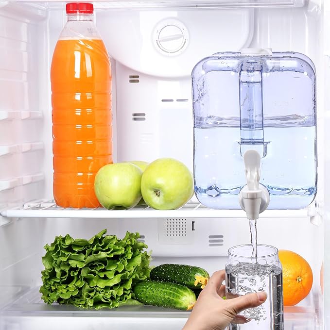 Funnymoom 4 Pcs Drink Water Dispenser for Fridge 2 Gallon Beverage Dispenser with Spigot Plastic Reusable Refrigerator Water Dispensers Waters Jug Container for Party Outdoors Camping Hiking Home