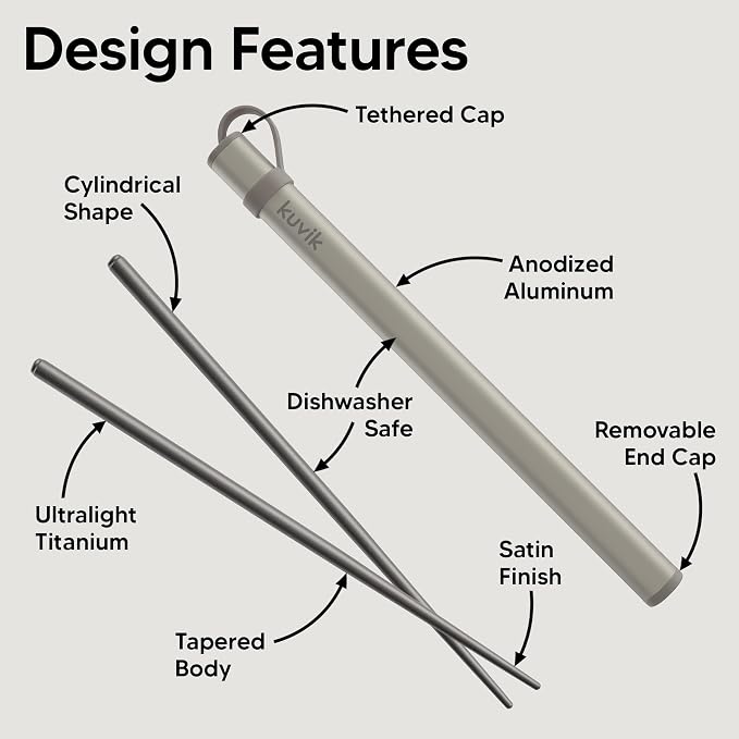 Kuvik Titanium Chopsticks with Mocha Cream Carrying Case
