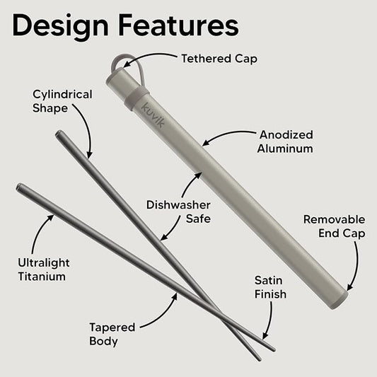 Kuvik Titanium Chopsticks with Mocha Cream Carrying Case