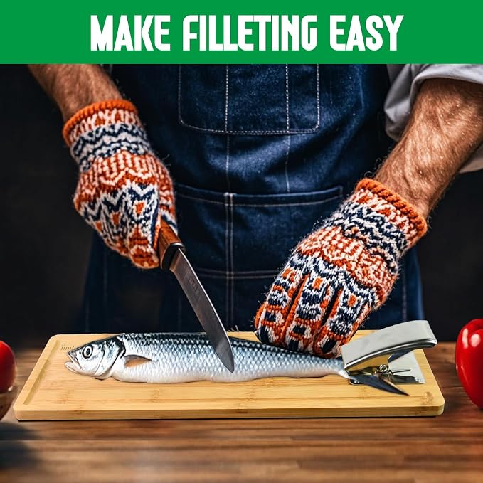 Fish Cleaning Board Kit, Fish Fillet Cutting Board Set with Clamp | 18" Bamboo Fish Cleaning Tools with Fillet Knife, Sharpener,Gloves,Anti-slip Fishing Measuring Board,Fisherman Gifts for Men
