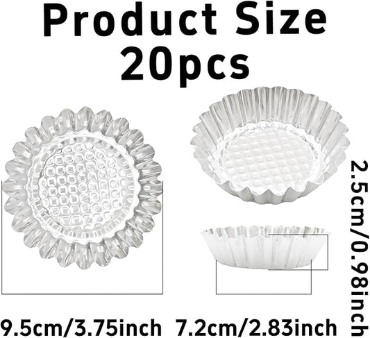 pson 20Pcs 3.75 Inch Egg Tart Molds, Non-Stick Aluminum Mini Tart Pans for Baking Tarts, Pies, Cupcakes, Muffins, Pudding, and Desserts