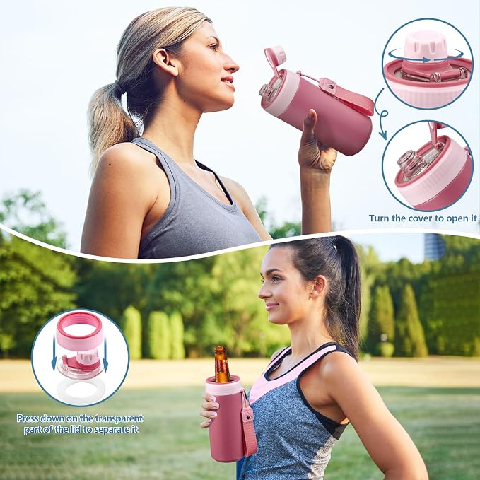 MAISON HUIS 4 In 1 Beer Can Cooler Bottle Holder with Drinking Spout Lid for 12oz Regular, Slim Skinny Cans Bottles,Sealed Insulated Double Wall Vacuum Stainless Steel Can Keeps Your Drinks Cold