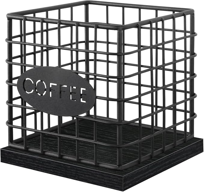 YINMIT K Cup Holder Organizer, Sturdy Coffee Pod Holder Organizer, 35 Kcup Large Capacity Storage Basket for Kitchen Counter and Office Desktop (Black-Square)