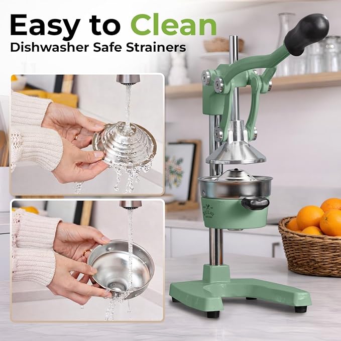 Zulay Kitchen Cast Iron Juicer - Heavy Duty Manual Juicer with Detachable Strainers for Easy Cleaning, Orange Juice Press for Citrus Fruits, Perfect for Bartenders, Juice Lovers & Health Enthusiasts