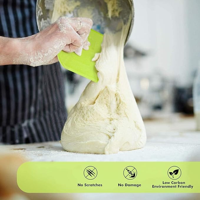 SURDOCA Dough Scraper Bench Scraper - 3P 5.9x4.3" Plastic Flexible Bowl Scraper, Sharp Edge & Angles Cake Scraper. Non-Slip Bakeware Decorating Tools Sculpting & Modeling Tools - Blue+Green+Blue