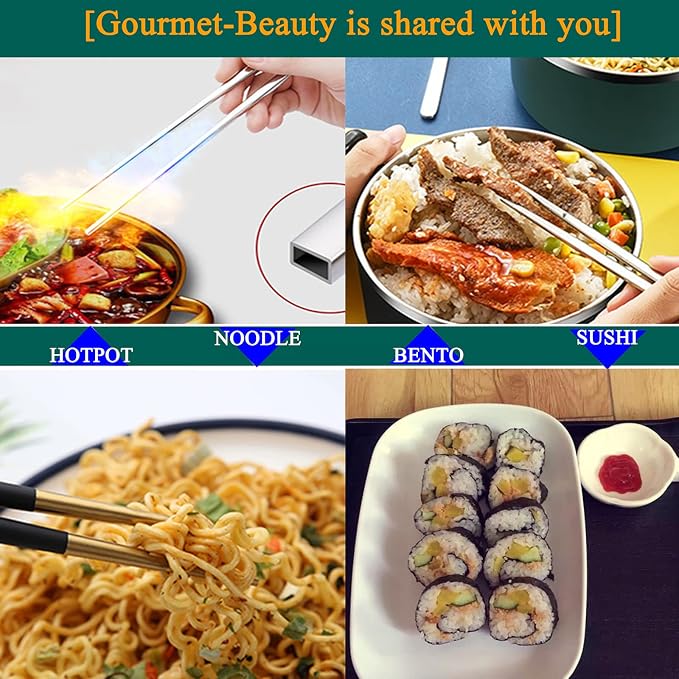 Chopsticks with Travel Case,Ultralight and Reusable for Camping 9'' 4PC | Portable,SUS304 Stainless Steel, with Case,Black Blue Green Light Blue, For Travel, Bento Box, Alternative to Wooden